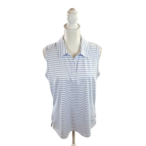 adidas Tops - Addidas Women's Ultimate Lite White & Blue Stripe Sleeveless Golf Shirt Large